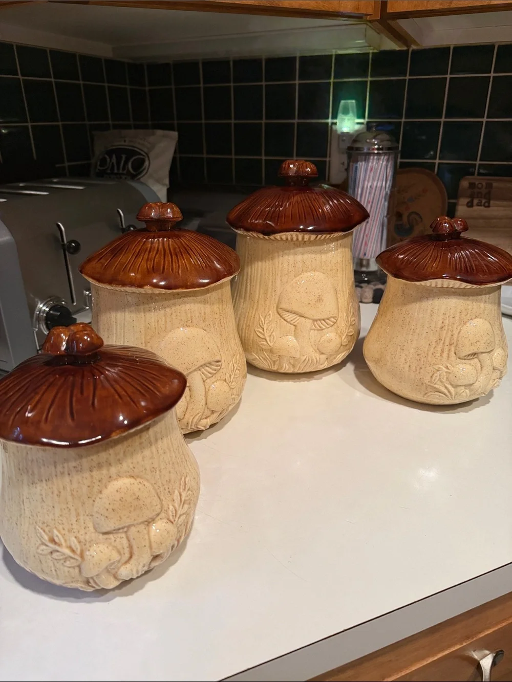 Vintage Arnels Mushroom Canister Set | 1970s Ceramic Merry Mushrooms Kitchen